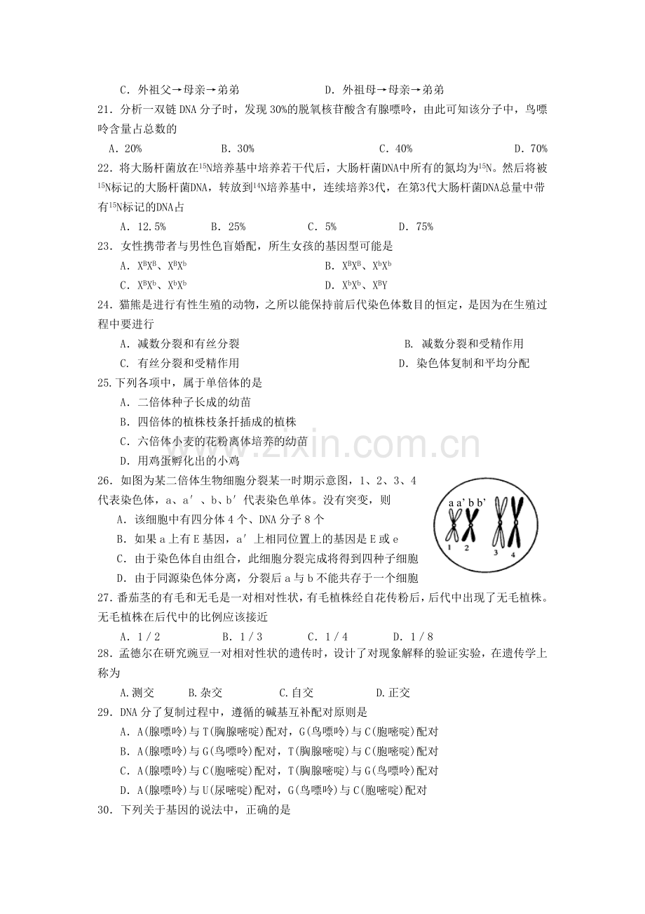 必修二遗传与变异模块检测试题.doc_第3页