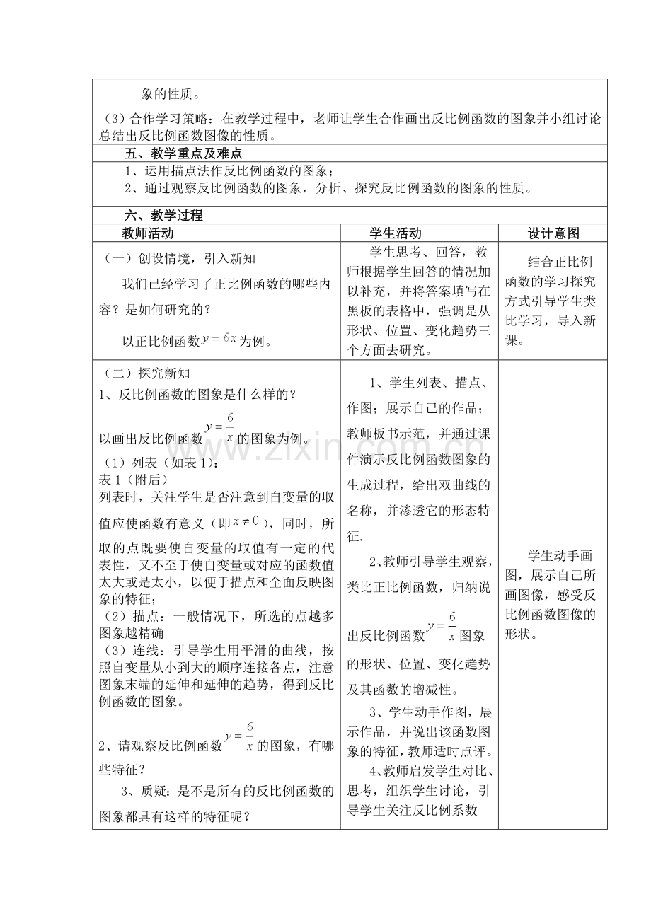 反比例函数图像及性质教学设计方案.doc_第2页