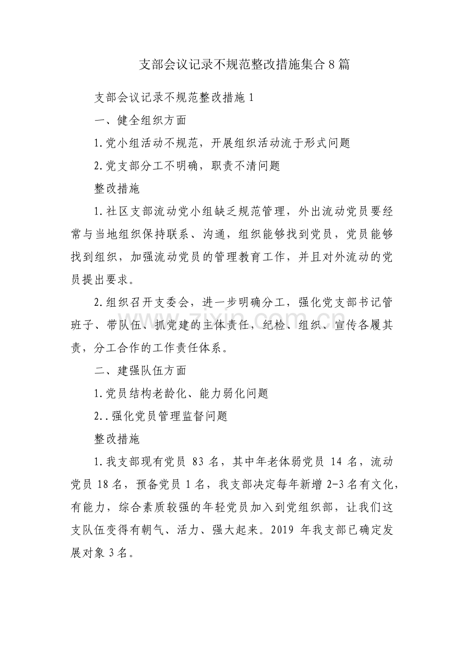 支部会议记录不规范整改措施集合8篇.pdf_第1页