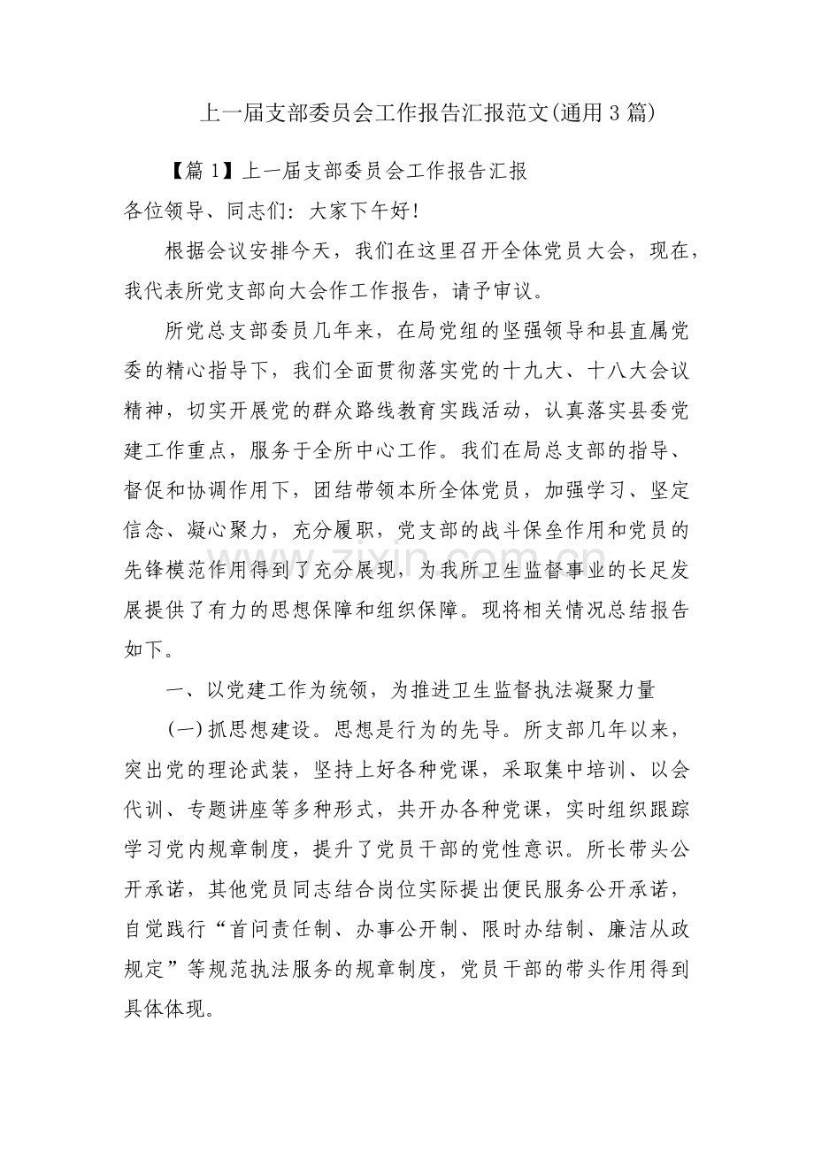 上一届支部委员会工作报告汇报范文(通用3篇).pdf_第1页