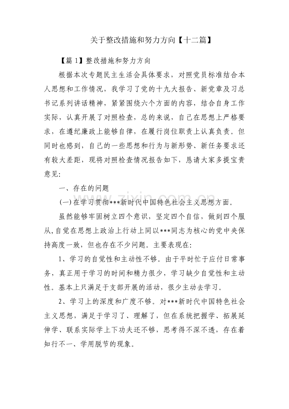 关于整改措施和努力方向【十二篇】.pdf_第1页