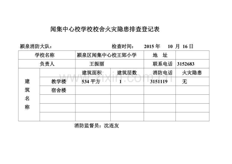 安全排查、火灾隐患排查表).doc_第1页