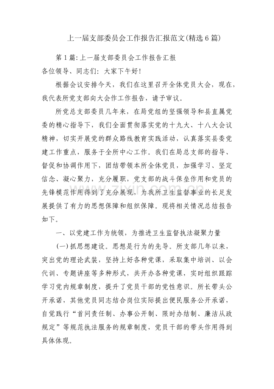 上一届支部委员会工作报告汇报范文(6篇).pdf_第1页