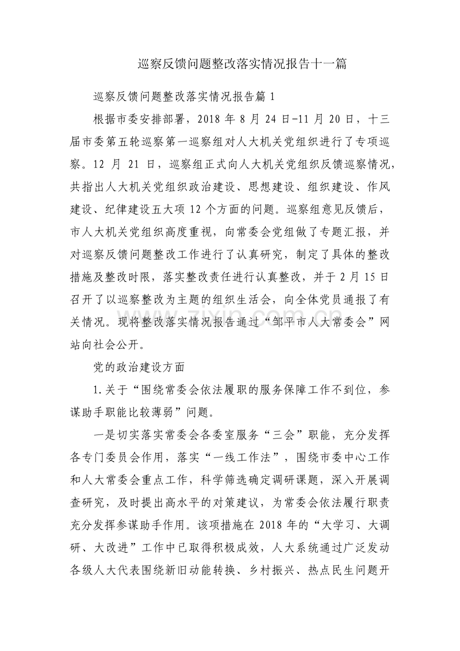 巡察反馈问题整改落实情况报告十一篇.pdf_第1页