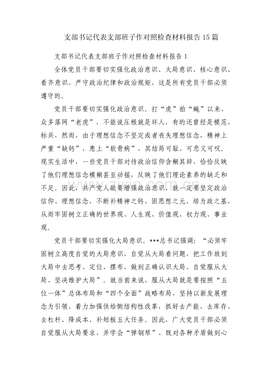 支部书记代表支部班子作对照检查材料报告15篇.pdf_第1页