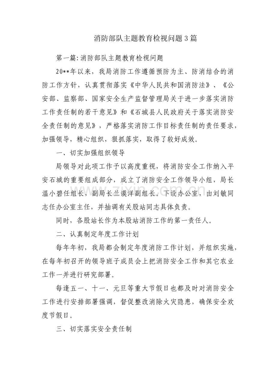 消防部队主题教育检视问题3篇.pdf_第1页