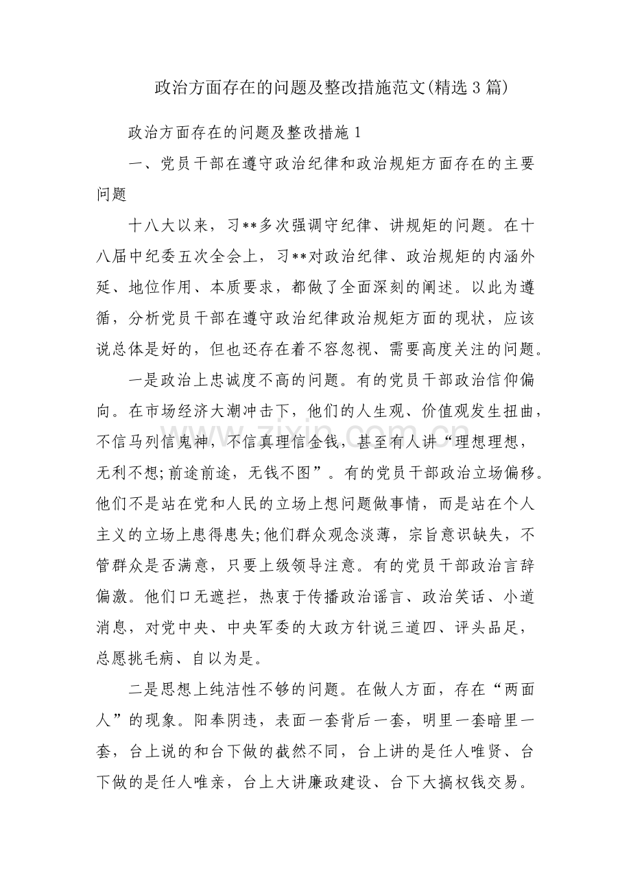 政治方面存在的问题及整改措施范文(3篇).pdf_第1页