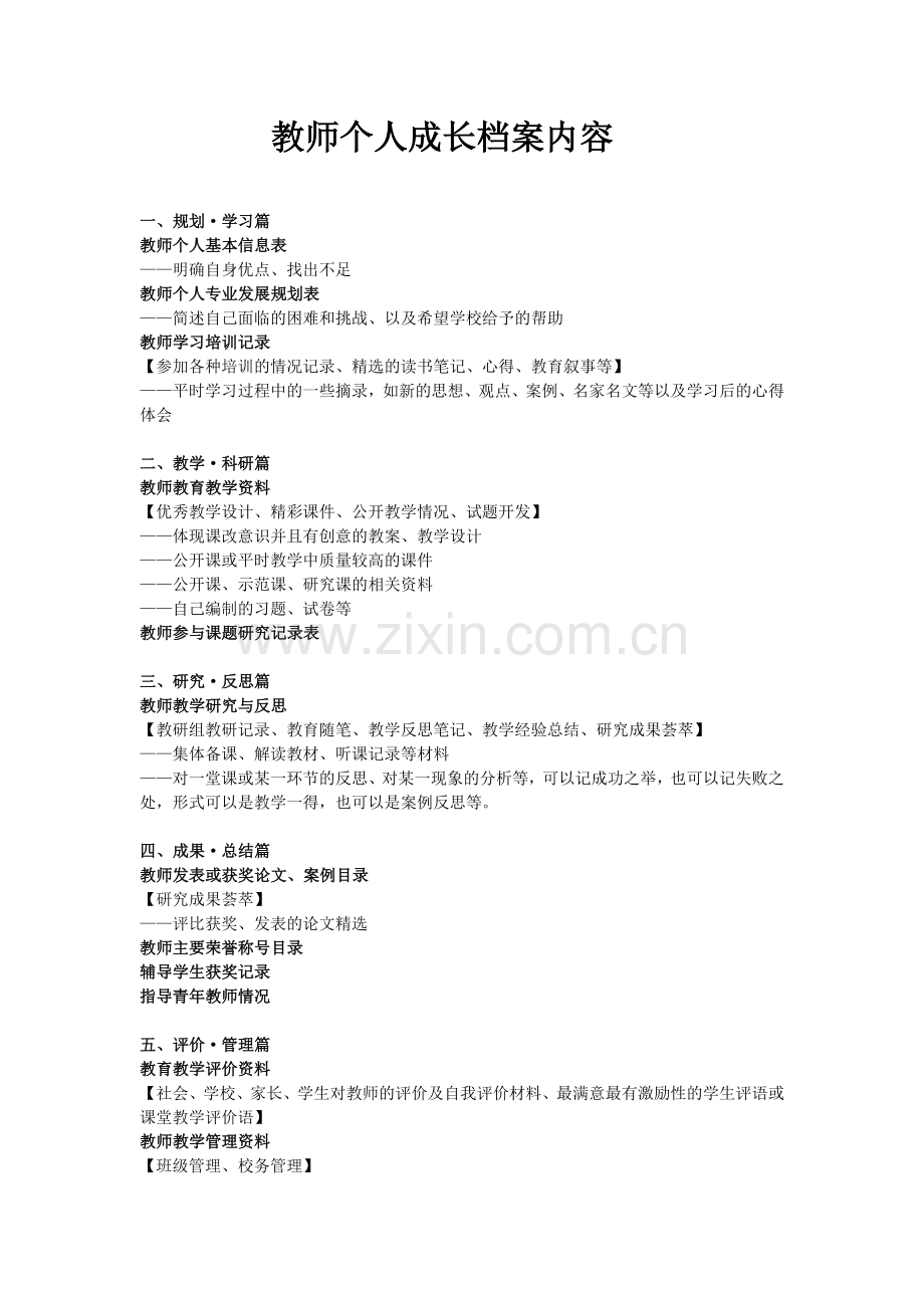 教师的专业成长档案内容.doc_第1页