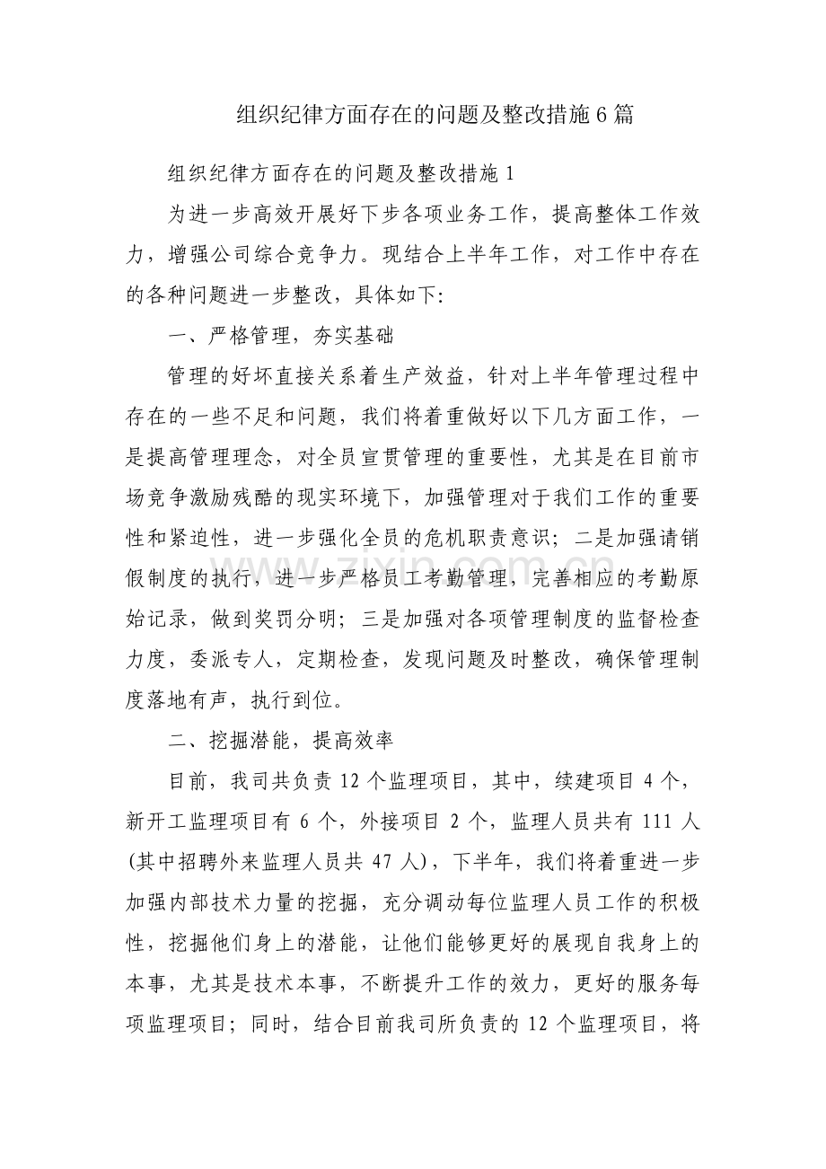 组织纪律方面存在的问题及整改措施6篇.pdf_第1页