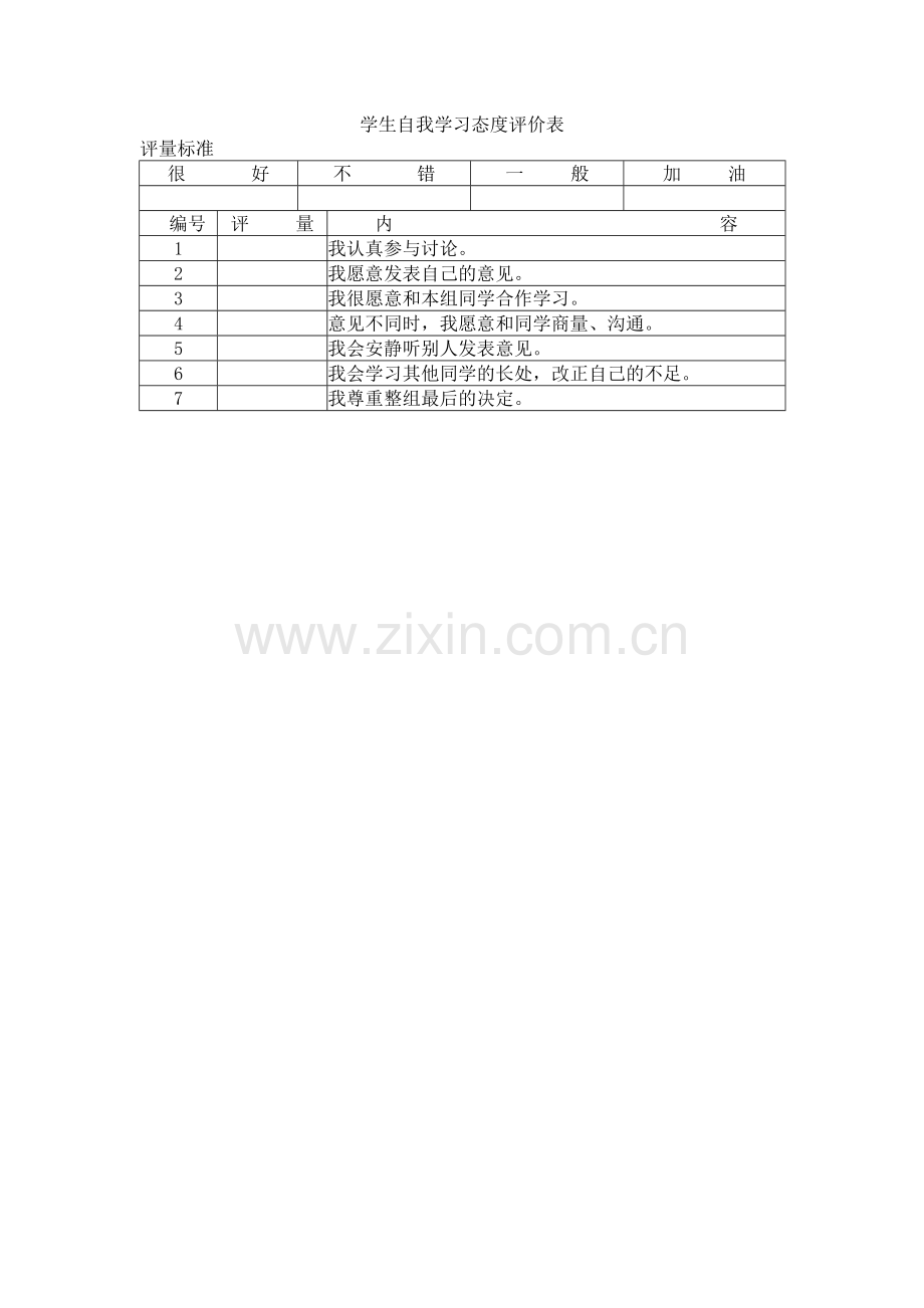 学生自我学习态度评价表.docx_第1页