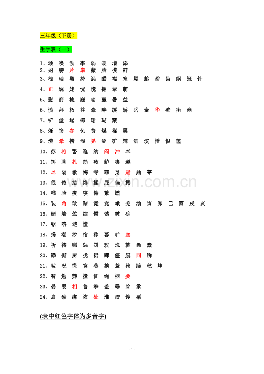 鄂教版_语文_三年级_下册_生字表.doc_第1页