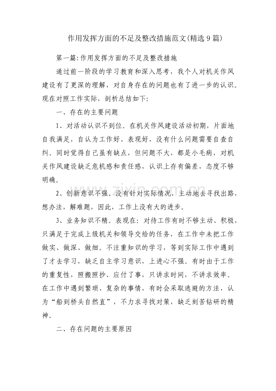 作用发挥方面的不足及整改措施范文(9篇).pdf_第1页