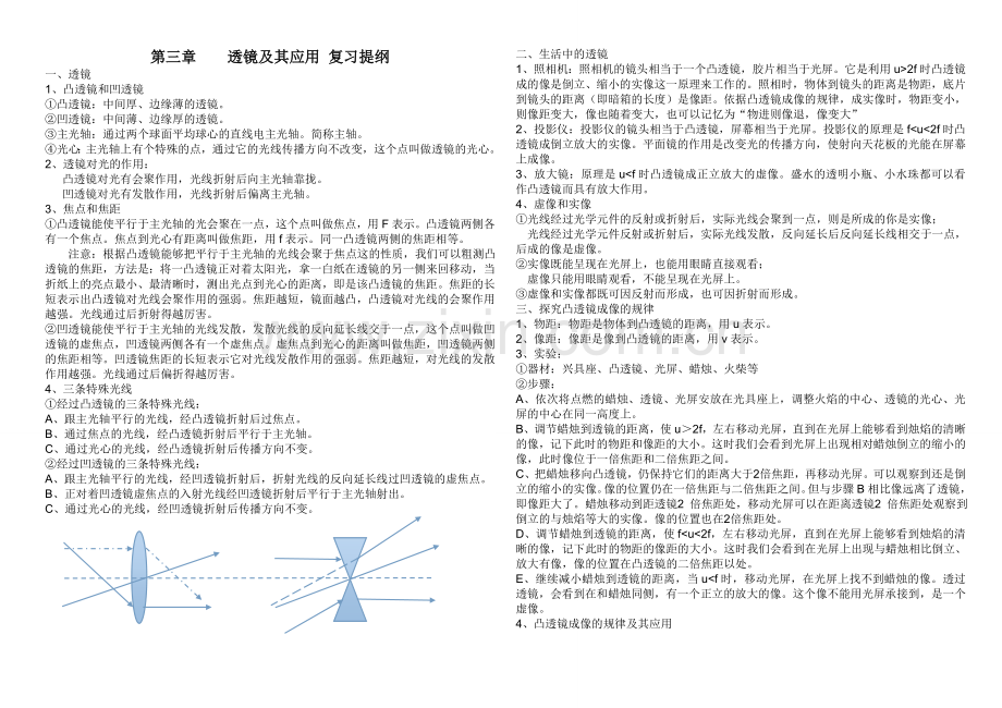 第三章透镜及其应用复习提纲.doc_第1页