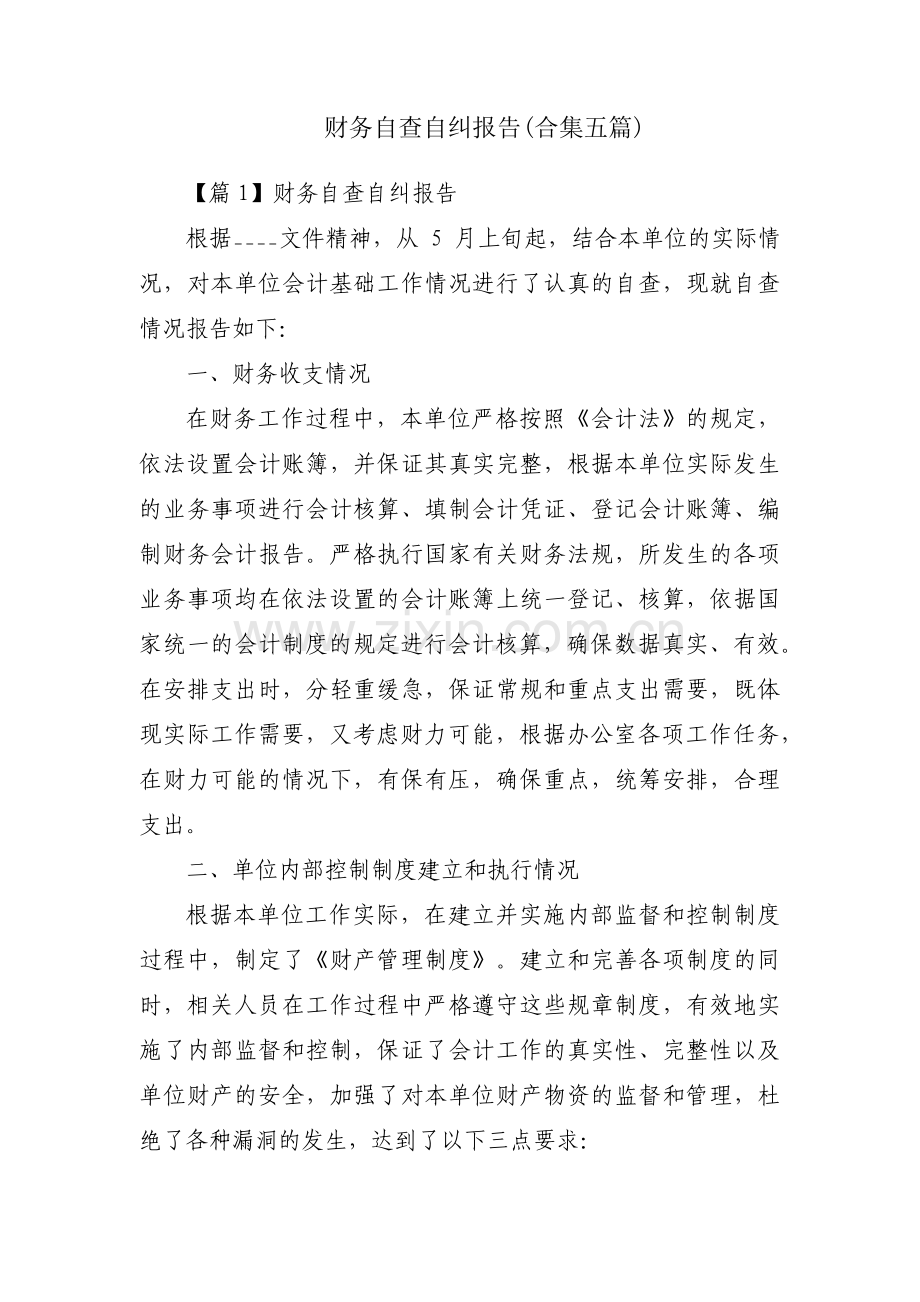 财务自查自纠报告(合集五篇).pdf_第1页