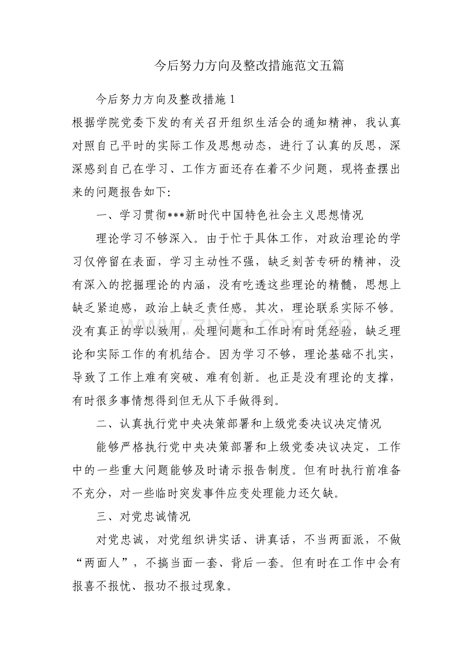 今后努力方向及整改措施范文五篇.pdf_第1页