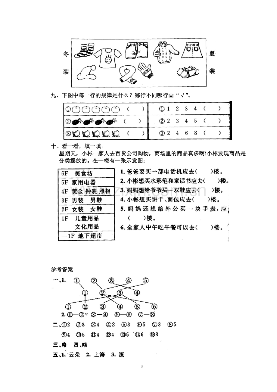 小学数学一年级上册第四单元《认识物体和图形》单元测试卷.doc_第3页