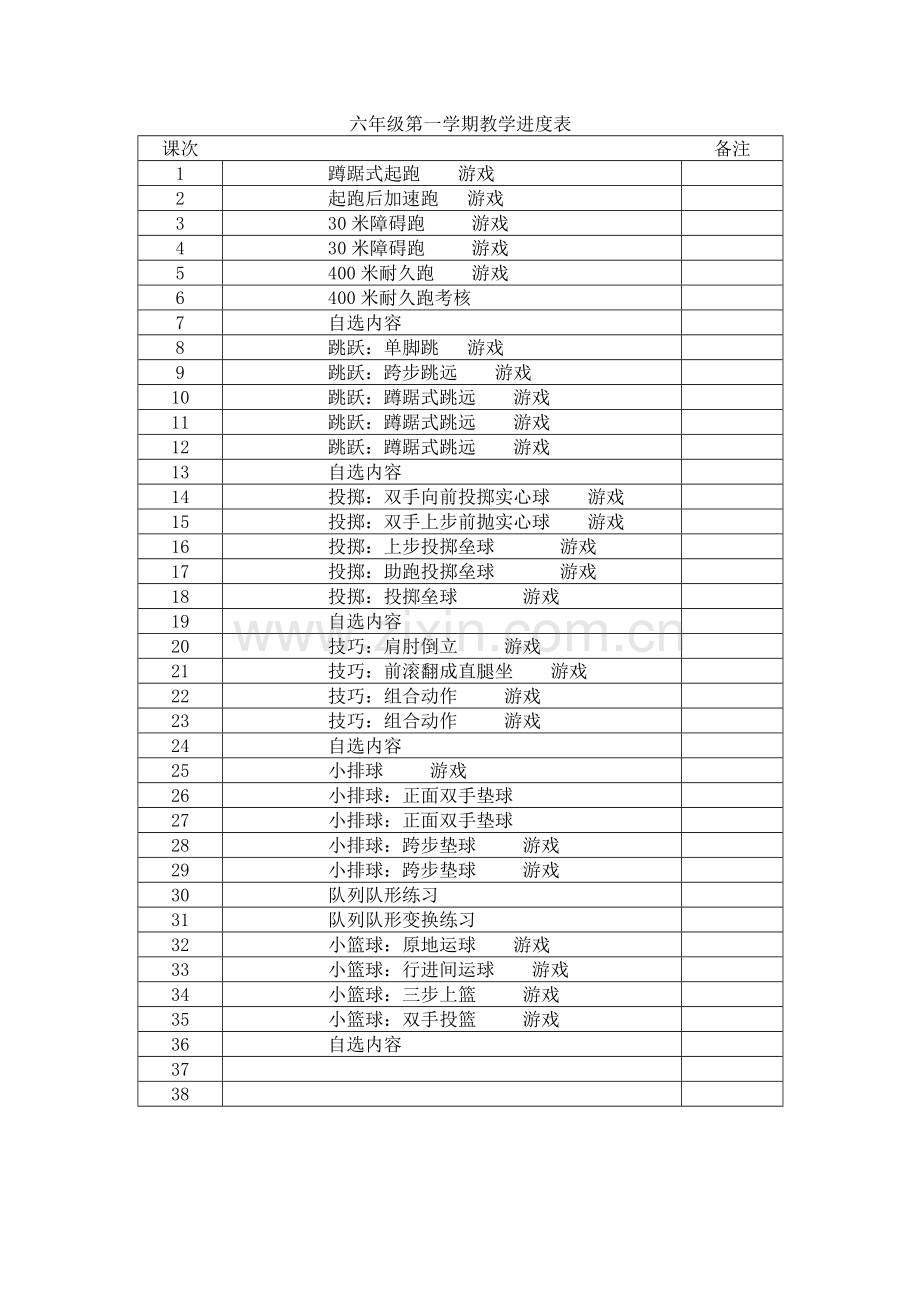 六年级第一学期教学进度表.doc_第1页