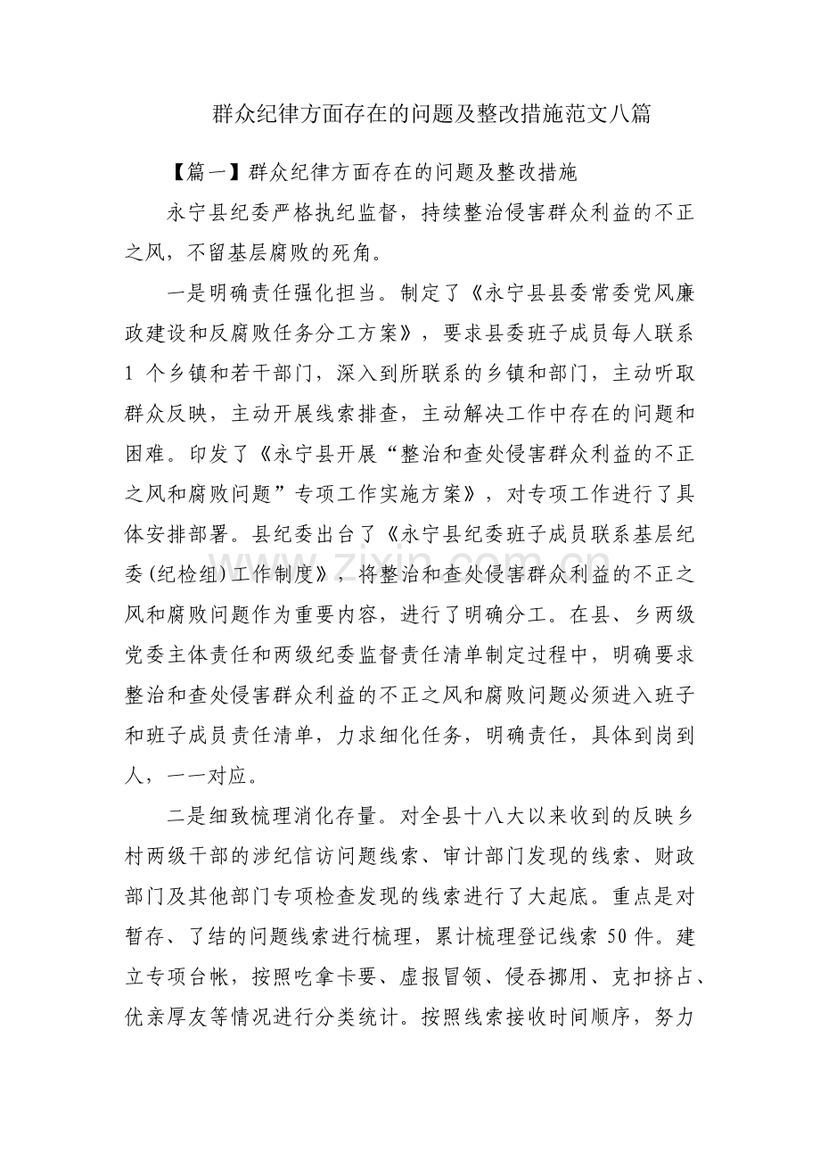 群众纪律方面存在的问题及整改措施范文八篇.pdf_第1页