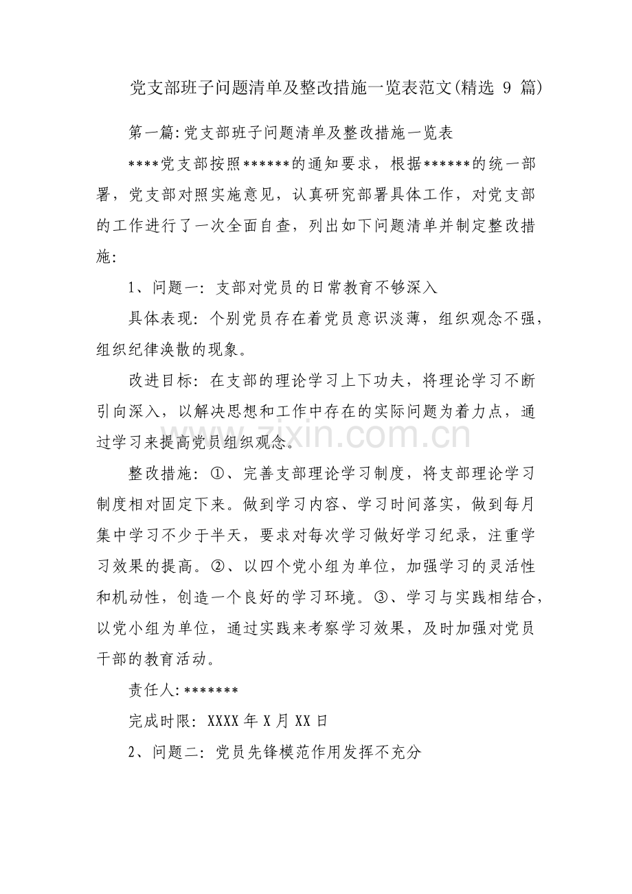 党支部班子问题清单及整改措施一览表范文(9篇).pdf_第1页