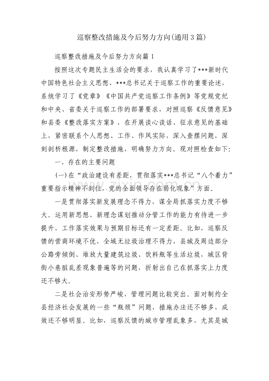 巡察整改措施及今后努力方向(通用3篇).pdf_第1页