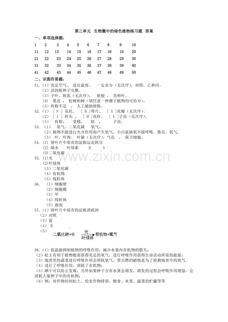 第三单元生物圈中的绿色植物练习题答案.doc_第1页