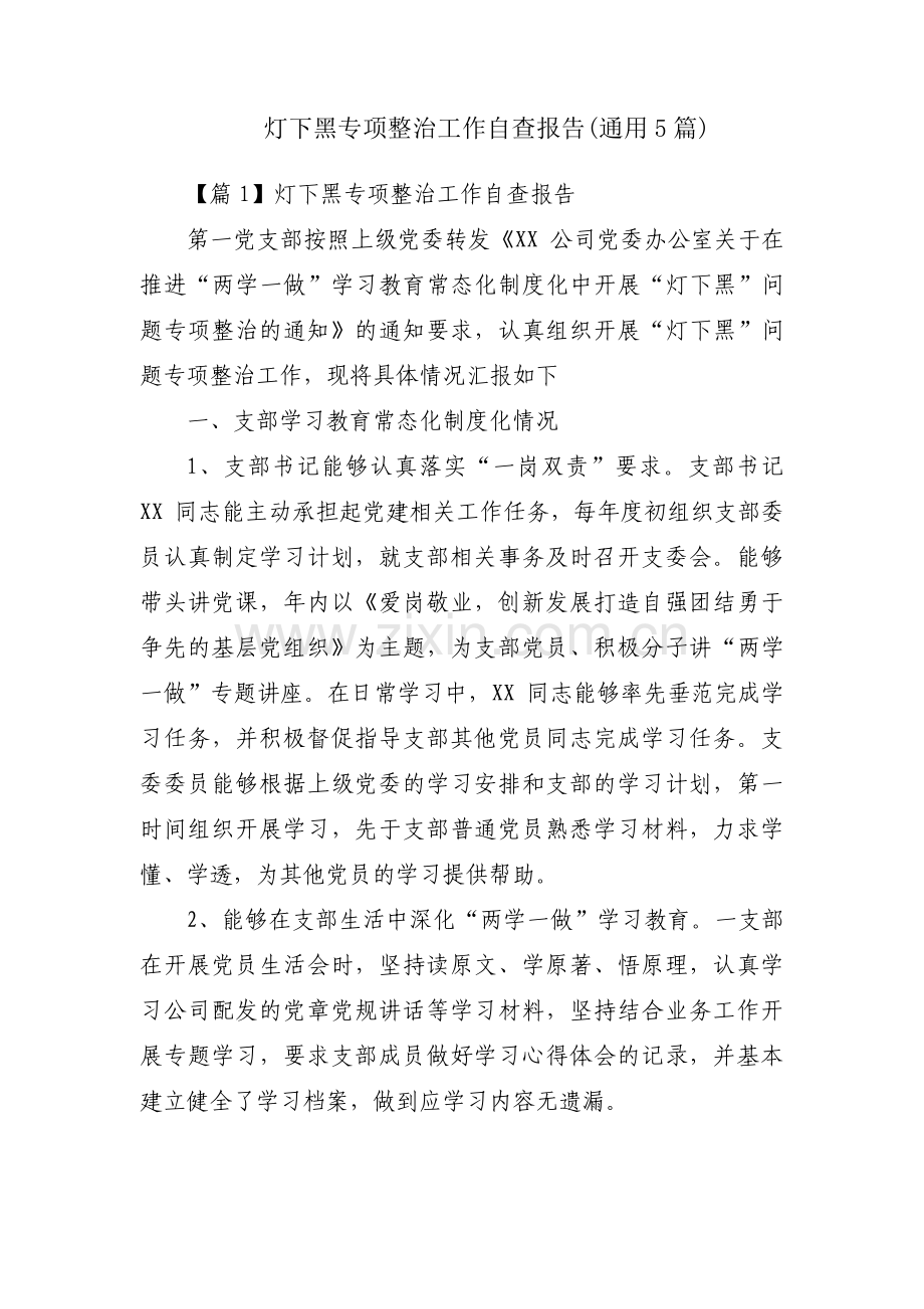 灯下黑专项整治工作自查报告(通用5篇).pdf_第1页