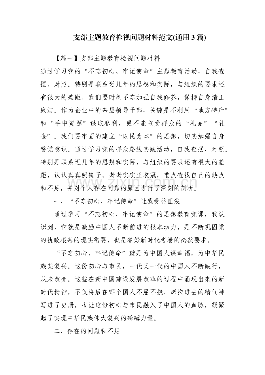 支部主题教育检视问题材料范文(通用3篇).pdf_第1页