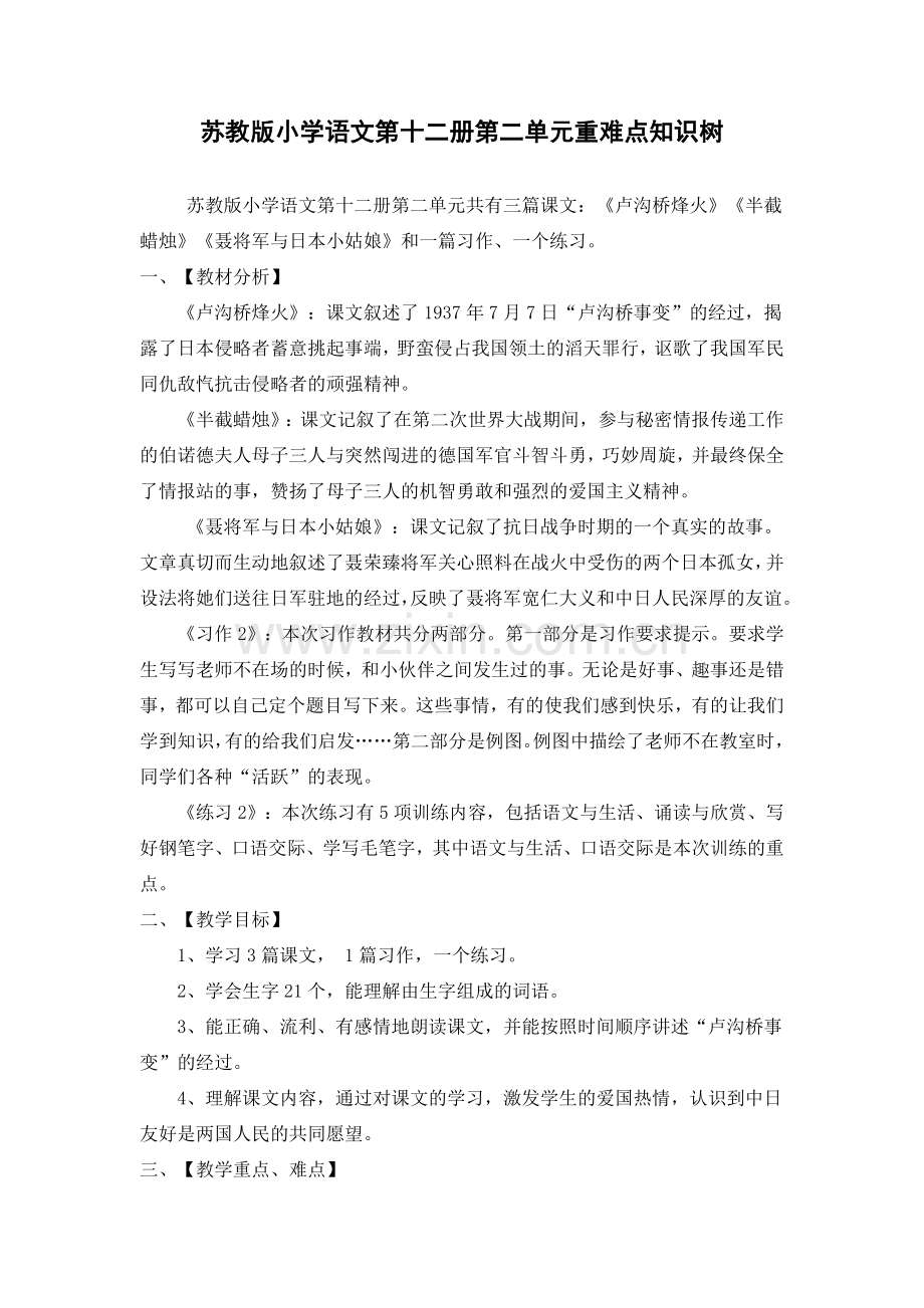 苏教版小学语文第十二册第二单元知识树.doc_第1页