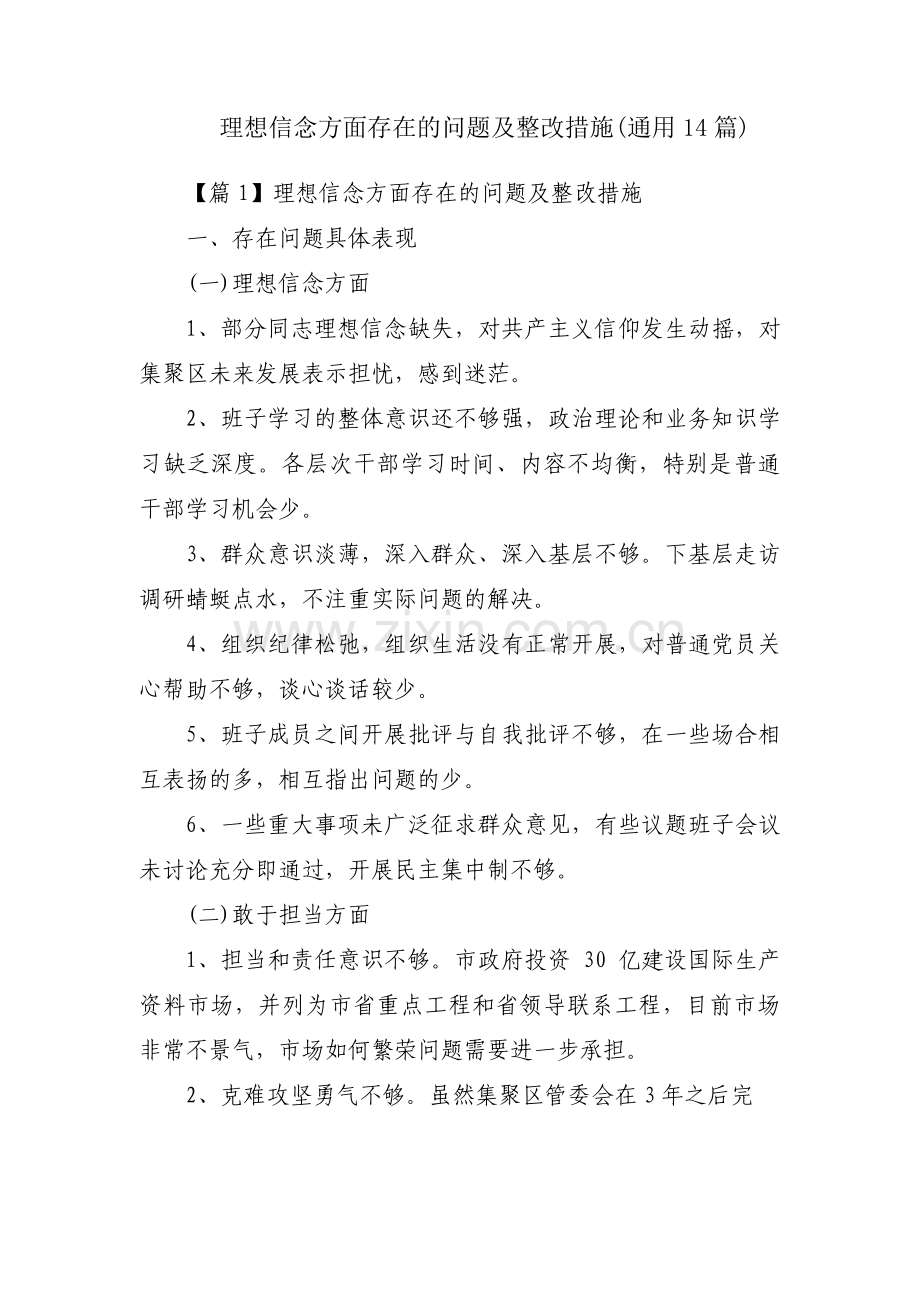 理想信念方面存在的问题及整改措施(通用14篇).pdf_第1页