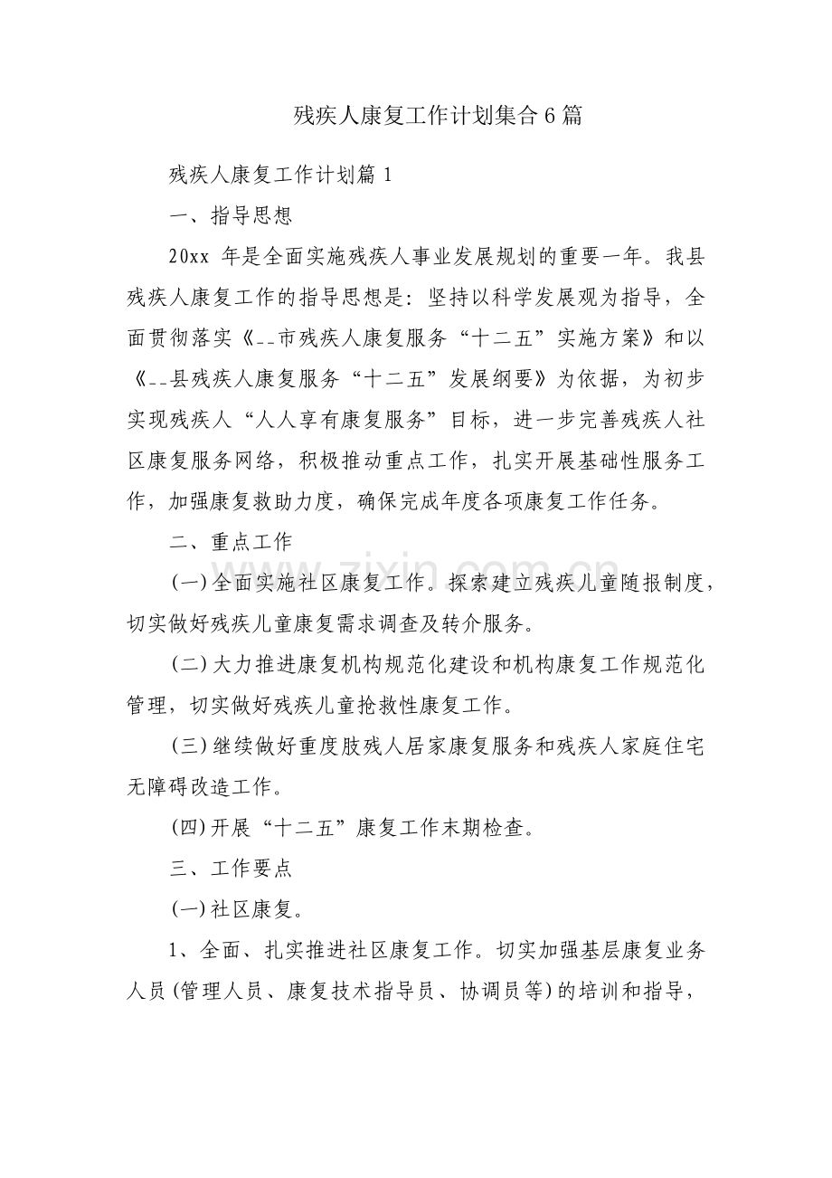 残疾人康复工作计划集合6篇.pdf_第1页