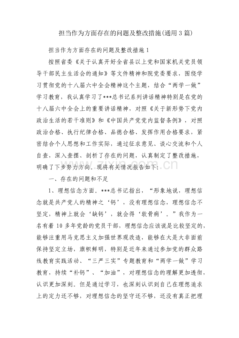 担当作为方面存在的问题及整改措施(通用3篇).pdf_第1页