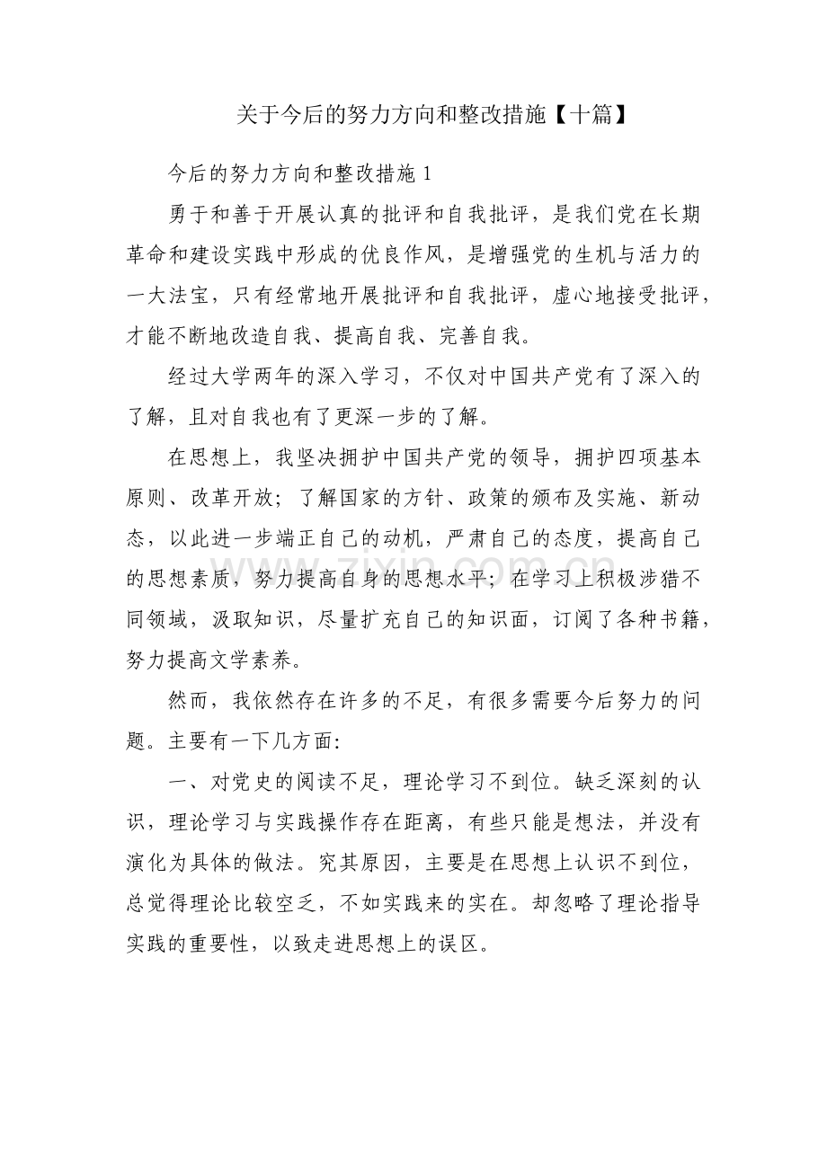 关于今后的努力方向和整改措施【十篇】.pdf_第1页