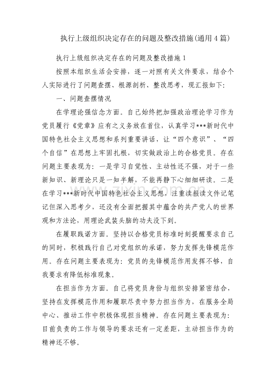 执行上级组织决定存在的问题及整改措施(通用4篇).pdf_第1页