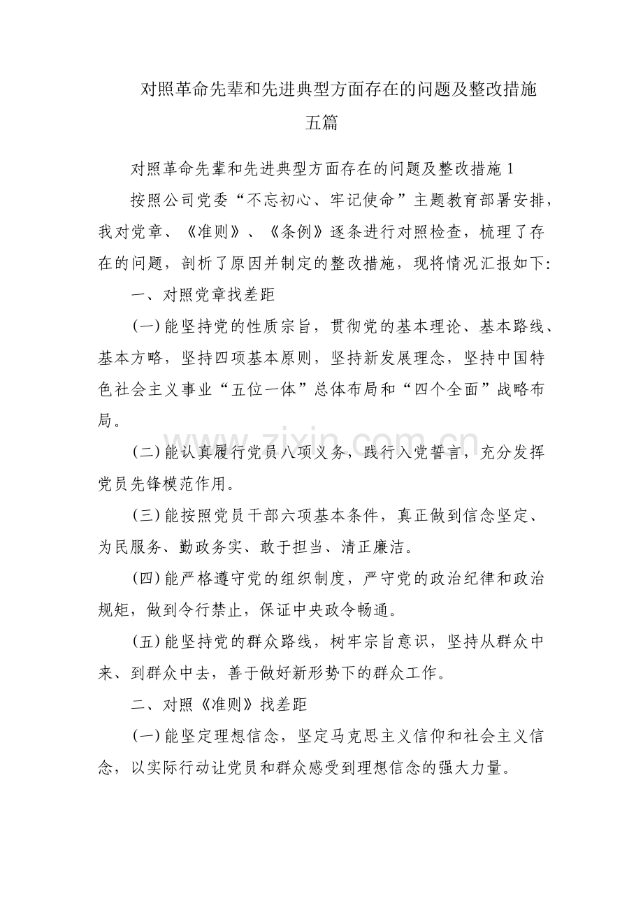 对照革命先辈和先进典型方面存在的问题及整改措施五篇.pdf_第1页