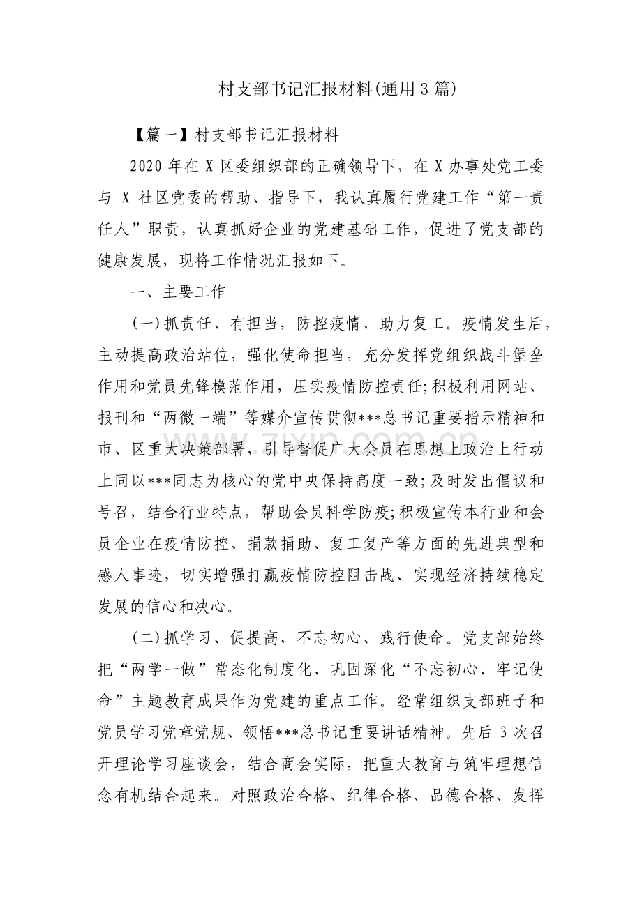 村支部书记汇报材料(通用3篇).pdf_第1页