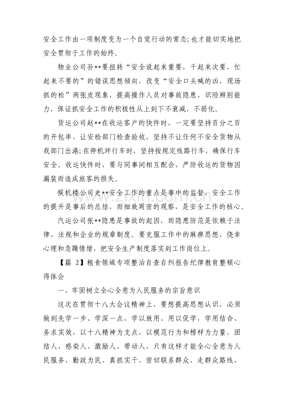 粮食领域专项整治自查自纠报告纪律教育整顿心得体会范文(七篇).pdf_第3页