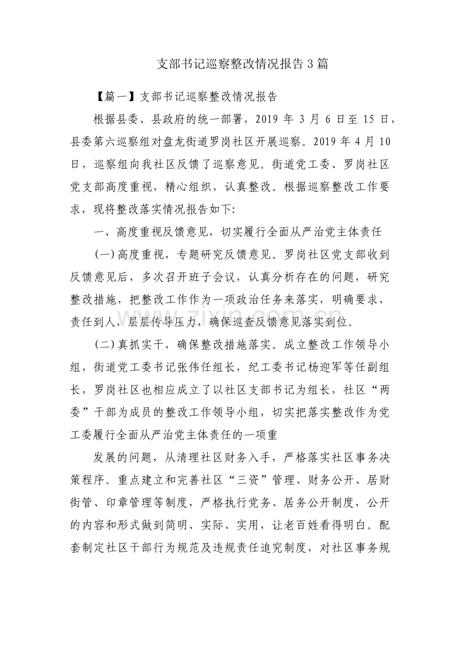 支部书记巡察整改情况报告3篇.pdf_第1页