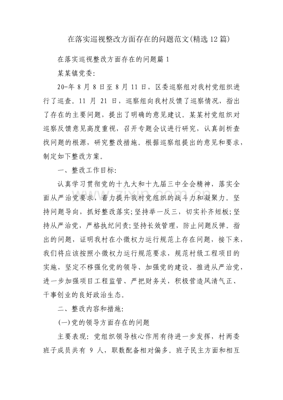 在落实巡视整改方面存在的问题范文(12篇).pdf_第1页