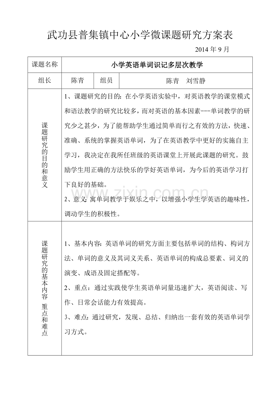 普集镇中心小学英语微课题研究方案.doc_第1页