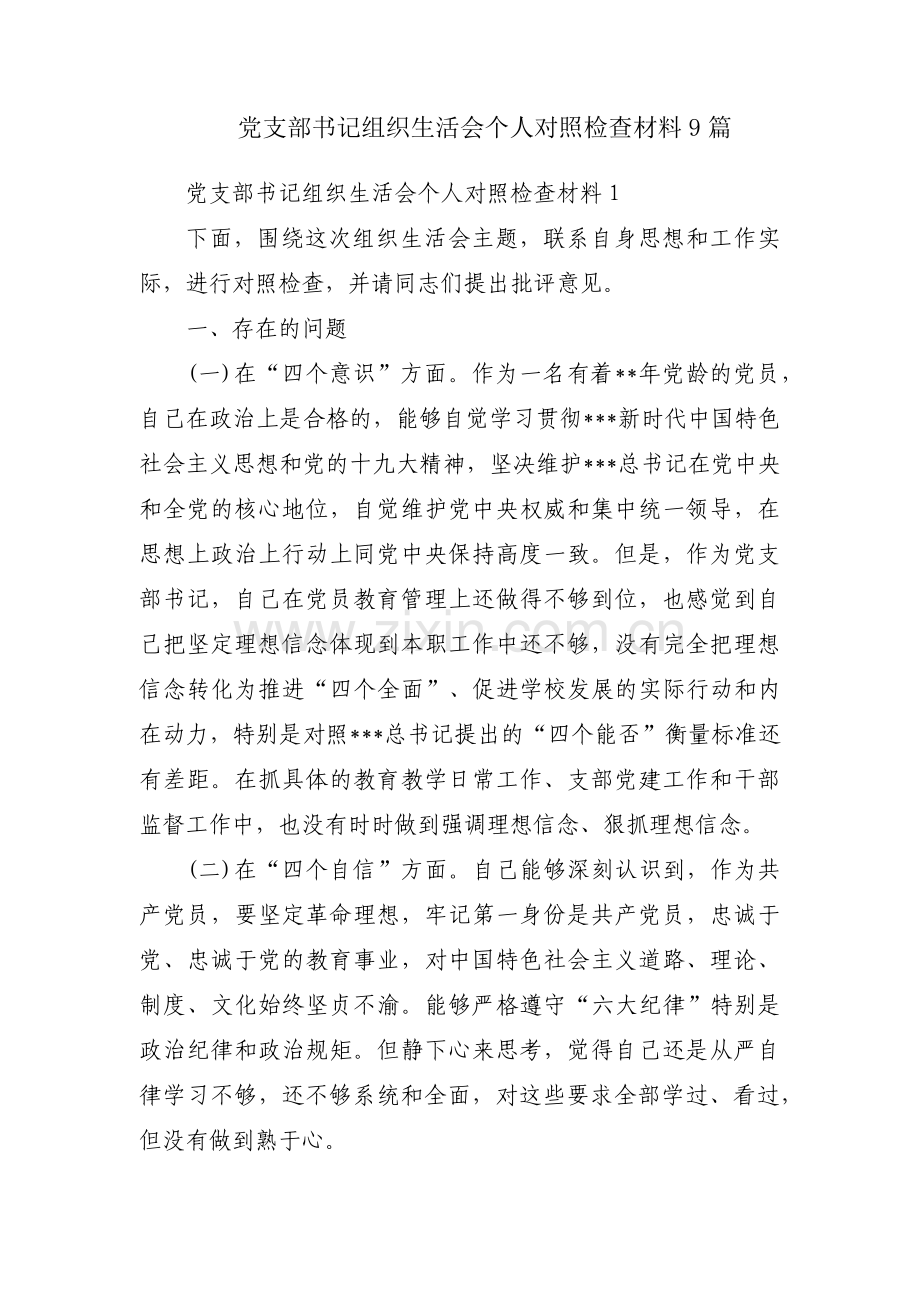 党支部书记组织生活会个人对照检查材料9篇.pdf_第1页