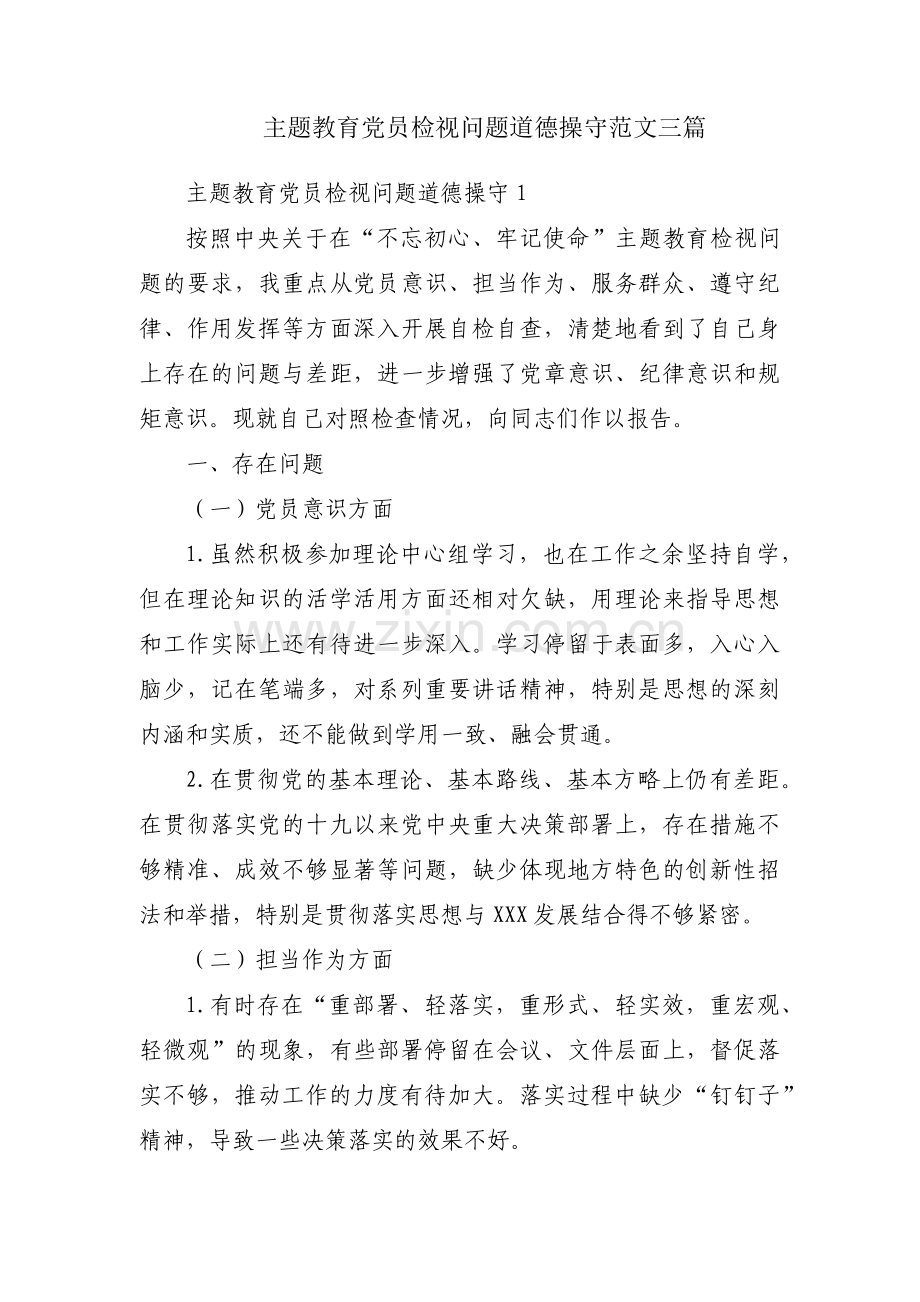 主题教育党员检视问题道德操守范文三篇.pdf_第1页