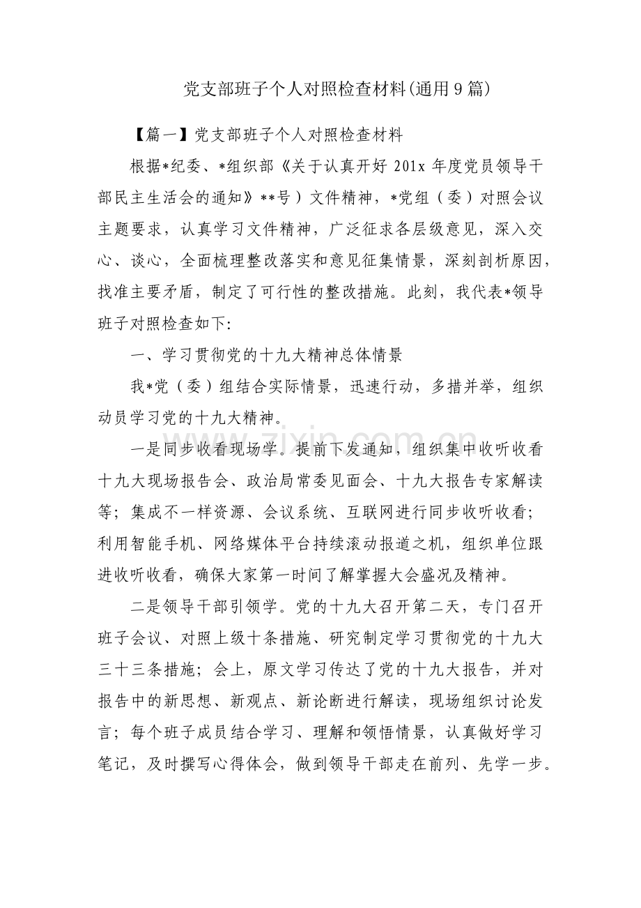 党支部班子个人对照检查材料(通用9篇).pdf_第1页