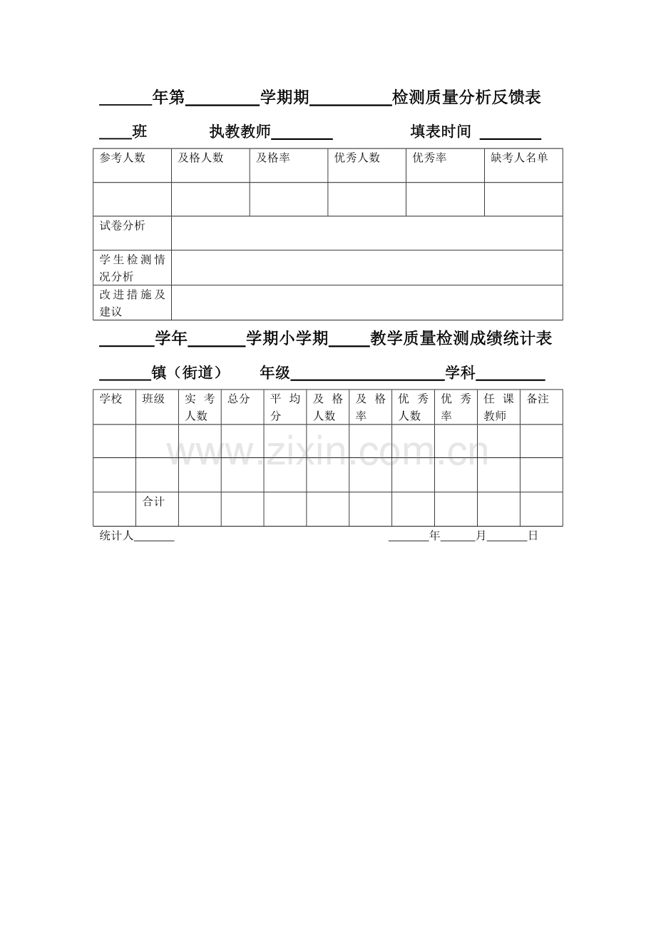 年第学期期检测质量分析反馈表.doc_第1页