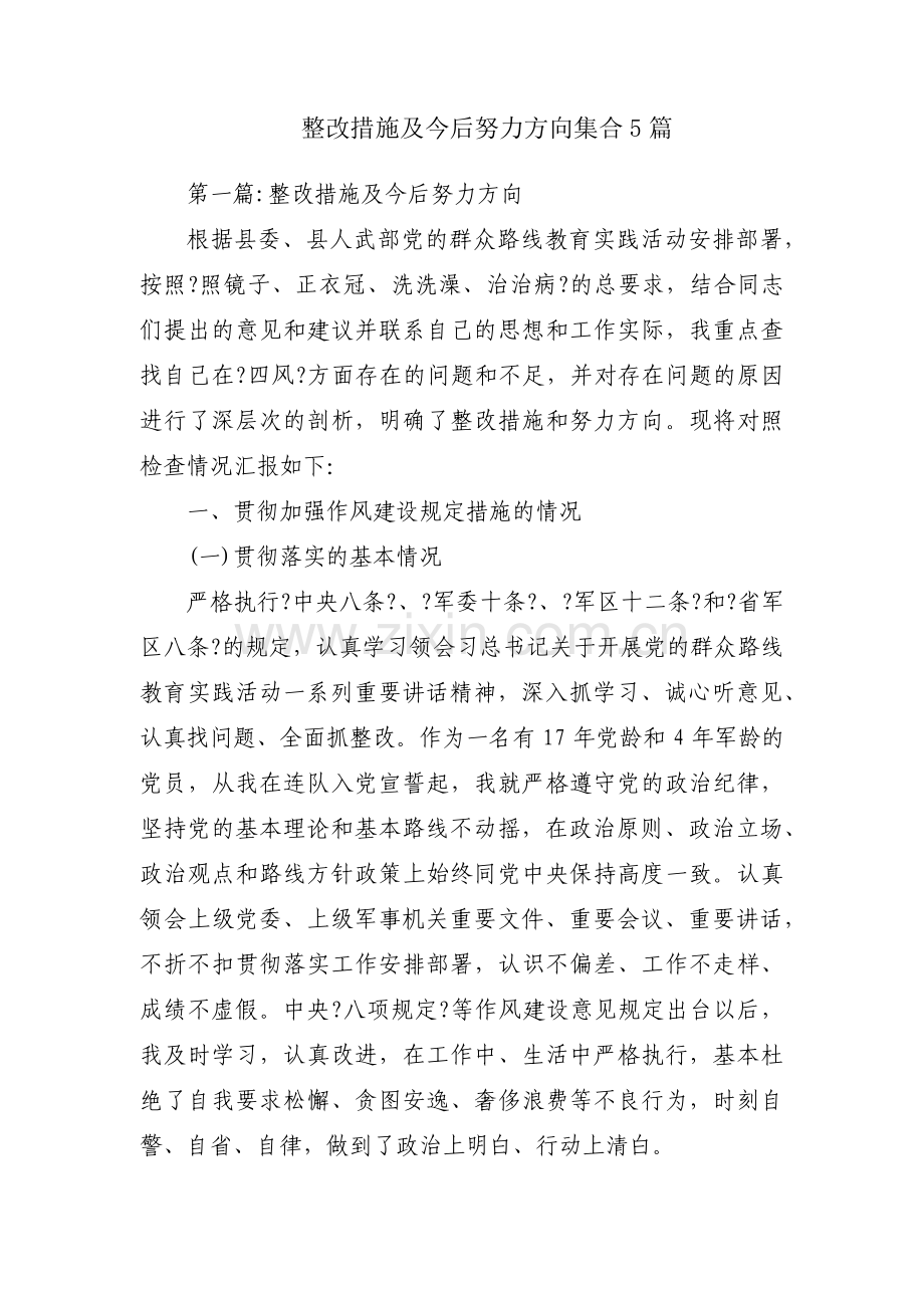 整改措施及今后努力方向集合5篇.pdf_第1页