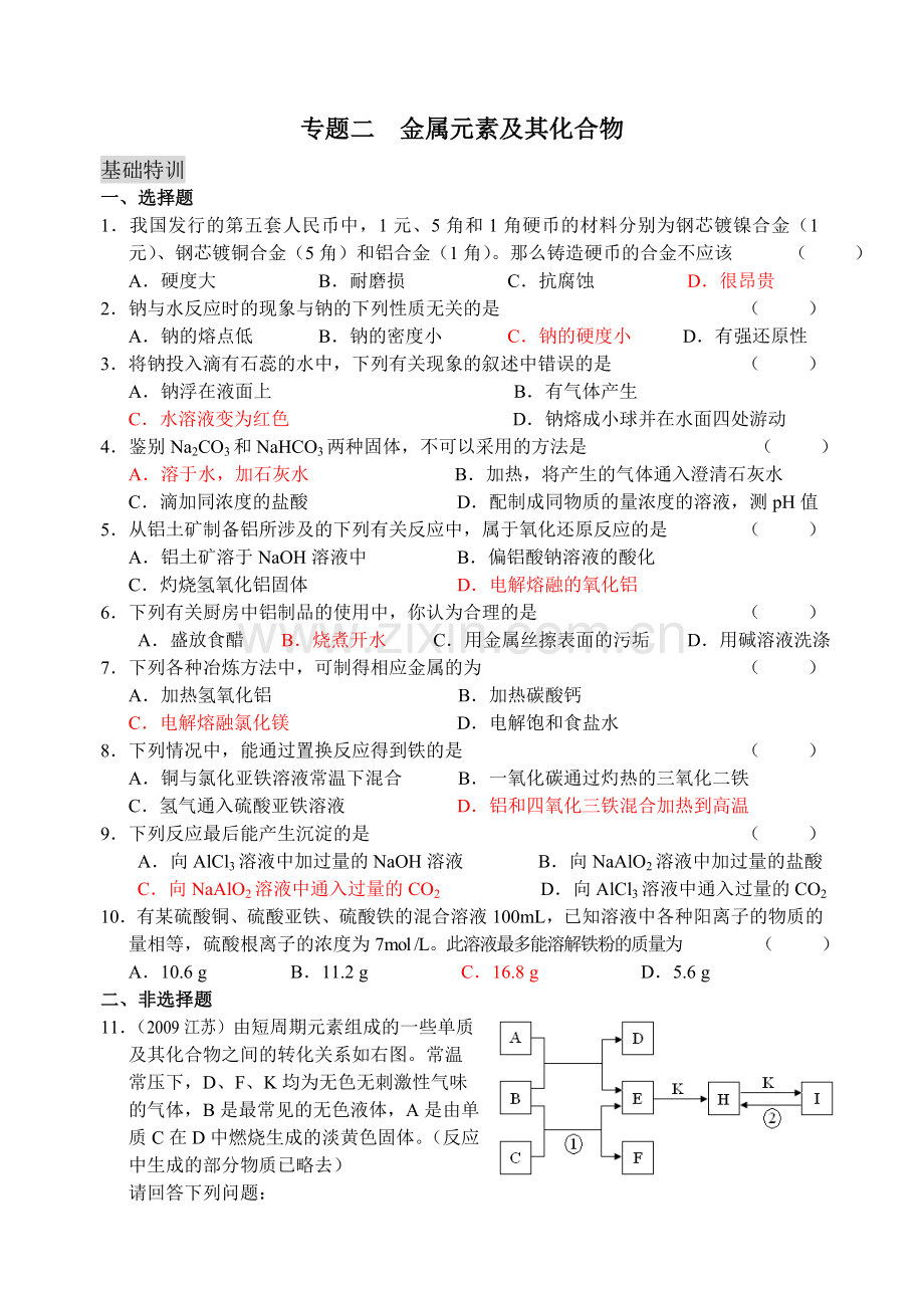 专题二、金属元素及其化合物.doc_第1页