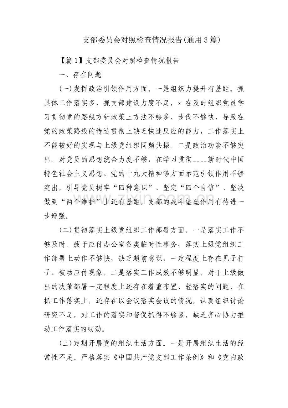 支部委员会对照检查情况报告(通用3篇).pdf_第1页