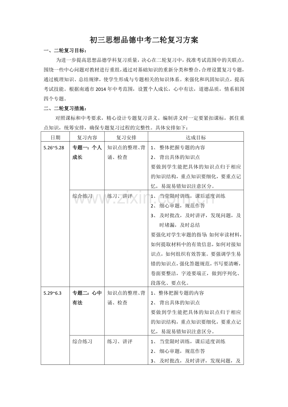 初三后阶段复习计划.doc_第1页