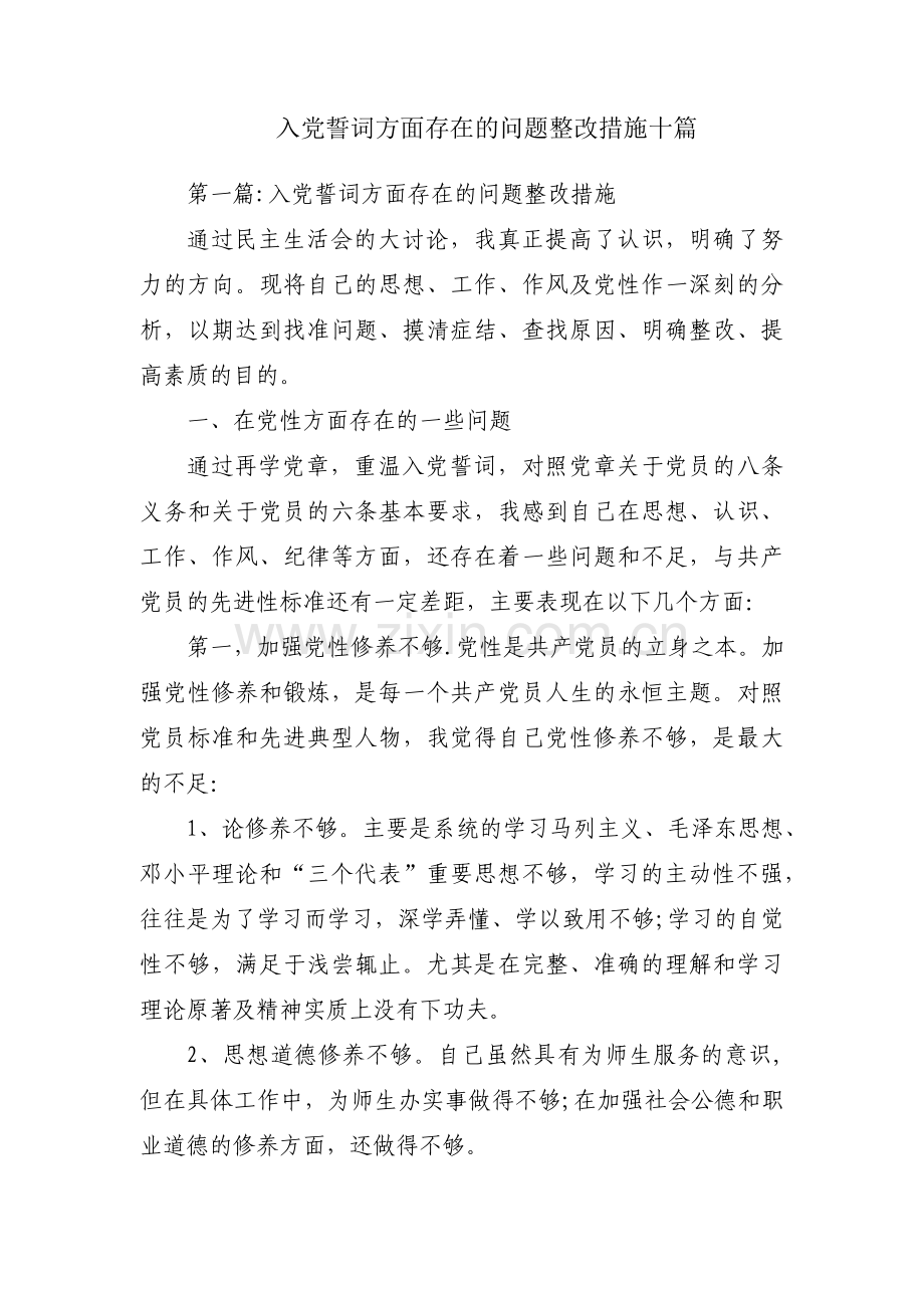 入党誓词方面存在的问题整改措施十篇.pdf_第1页