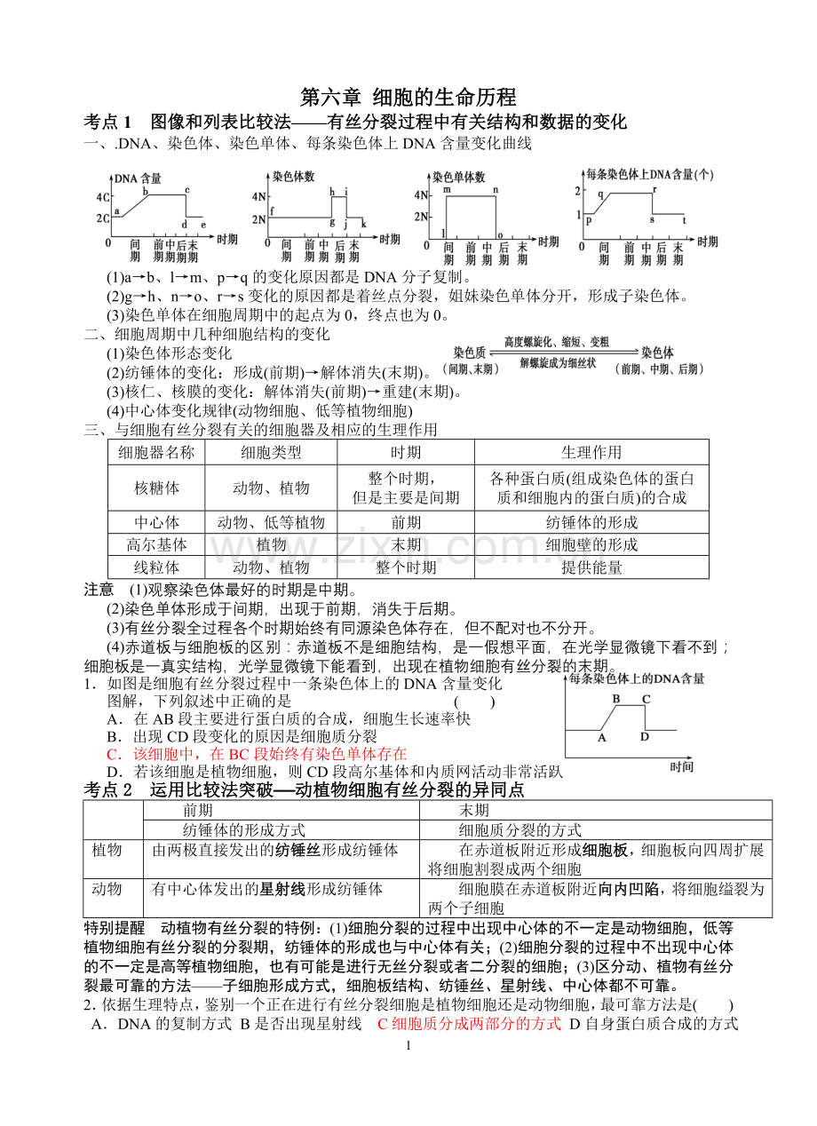 新人教版高中生物必修一教案与练习第六章细胞的生命历程.doc_第1页