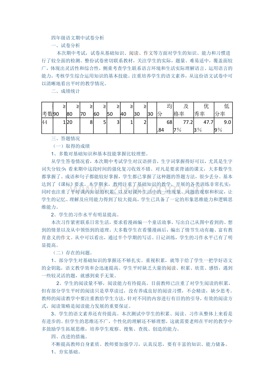 四年级语文期中试卷分析.docx_第1页